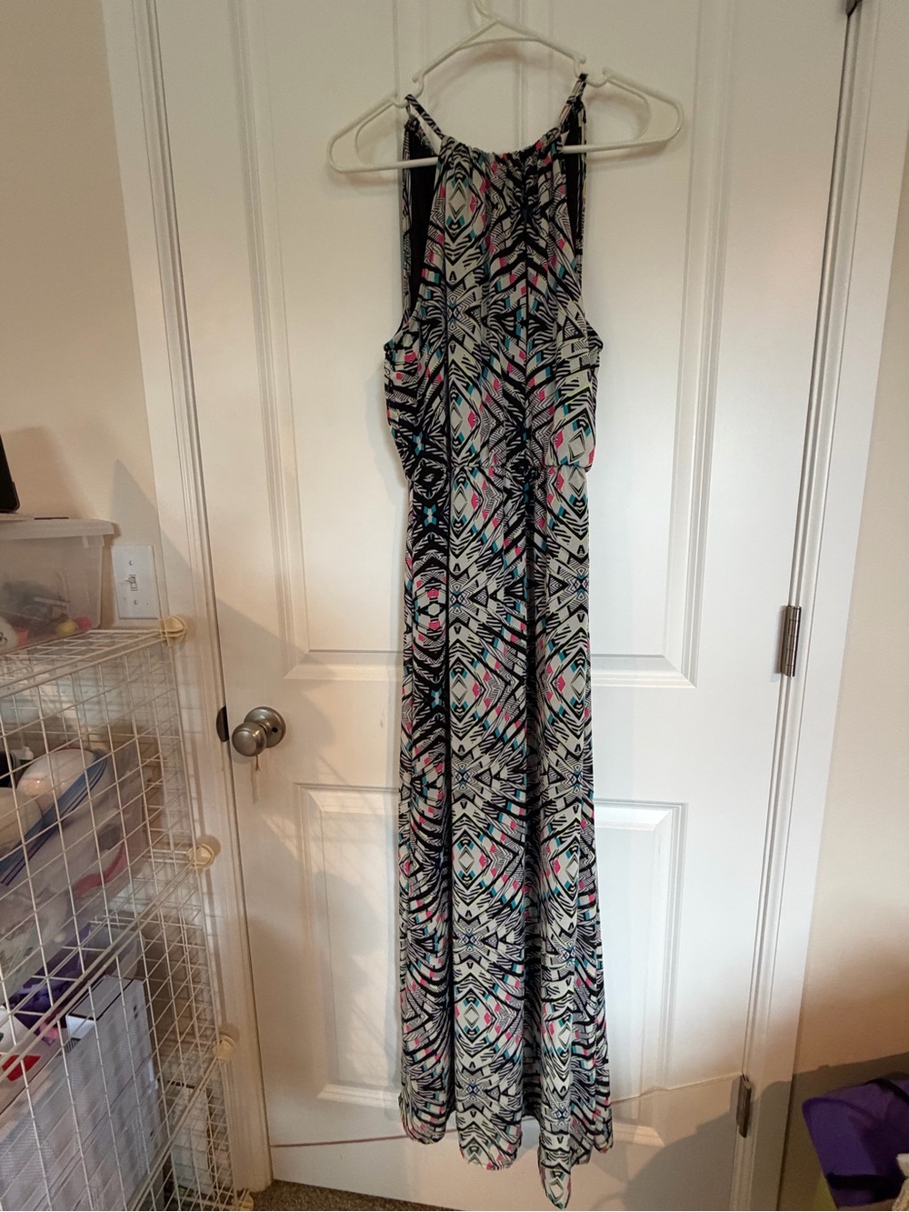 Xhilaration Black & White Halter Maxi dress with Pink & Teal Accents